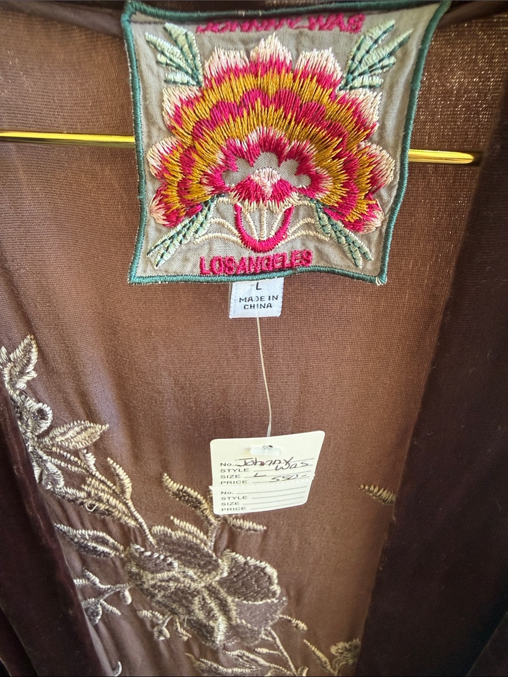 Johnny Was Plum Velvet Longline Jacket with White Floral Embroidery - Picture 2 of 5